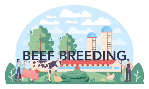 Beef breading typographic header. Meat production industry, butcher 스톡 일러스트