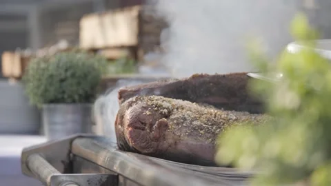 Beef Brisket on the Barbeque Smoking Stock Footage 220855987