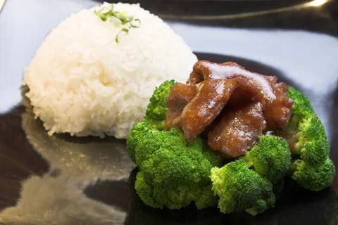 Beef broccoli with rice Stock Photos