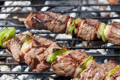 Beef brochettes on barbecue Foto stock