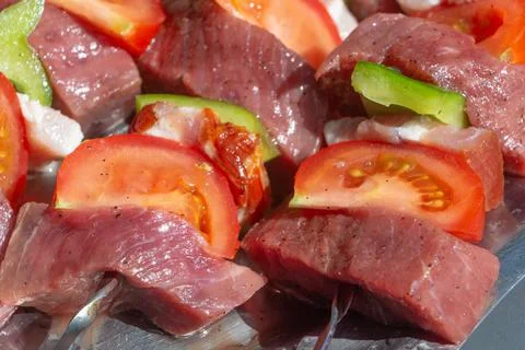 Beef brochettes on a dish Stock Photos