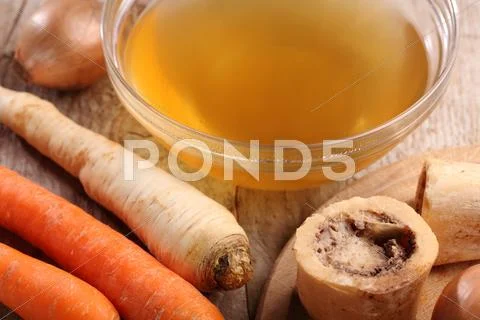 Beef broth and vegetables Stock Photos