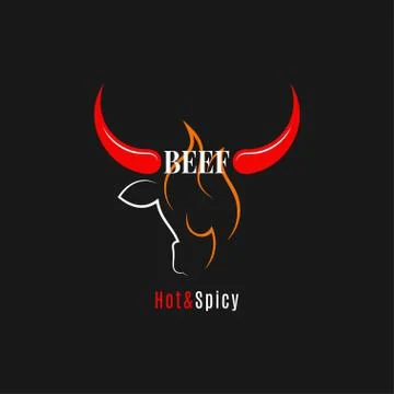 Beef bull logo. Hot beef with chili pepper Stock Illustration