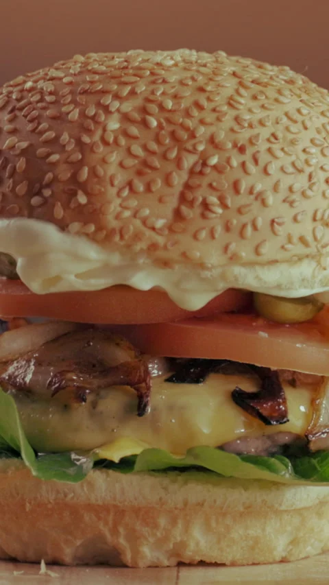 Beef, burger and fast food in restaurant for takeaway order, lunch or catering Stock Footage 340451465