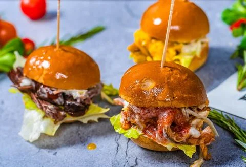Beef Burger With BBQ sauce Stock Photos