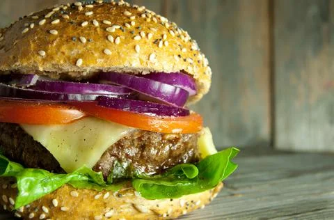 Beef burger close up Stock Photos