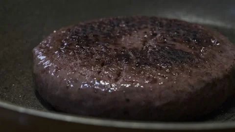Beef Burger Cooking in a Pan Close Up Stock Footage 145724012