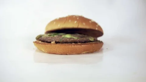 Beef burger falls on white background Stock-Footage 72623119
