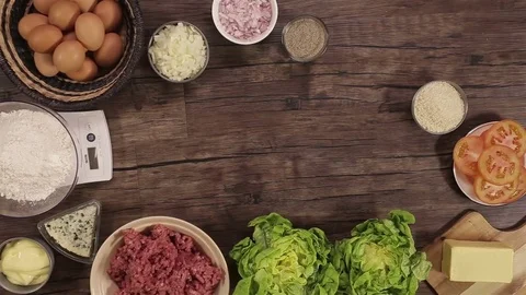 Beef Burger Ingredients - Timelapse - Top 1 스톡 동영상 74906477