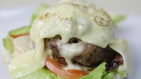 Beef Burger Melting Cheese Stock Footage 166862888
