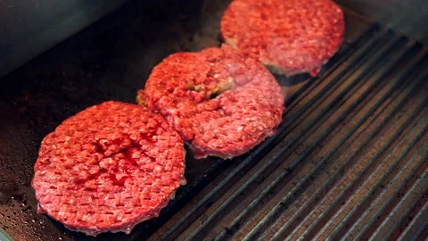 Beef burgers on a grill Stock Footage 201149888