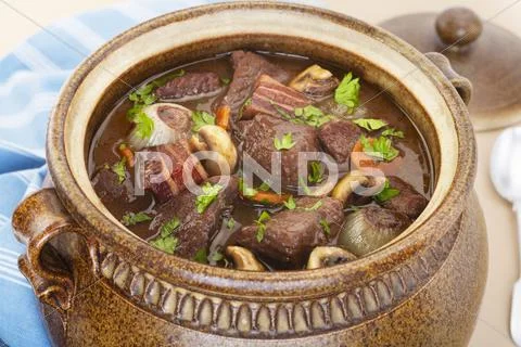 Beef burgundy boeuf bourguignon stew casserole Stock Photos
