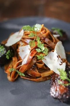 Beef cheek pasta Stock Photos