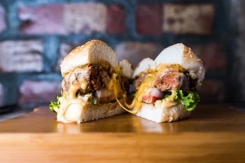 Beef Cheese Burst Sandwich include cheese, mayonnaise lettuce leaf, tomato .. Stock Photos