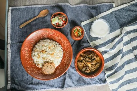 Beef Chui Jhal Combo with pulao rice, shami kabab, korma karahi, kala buna,.. Stock Photos