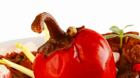 Beef chunk served on dish Vídeos de archivo 29664421