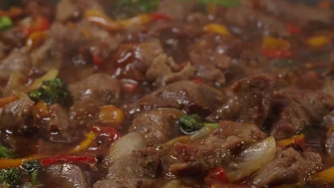 Beef Cubes with Vegetables in Soy Sauce Stock Footage 321770747