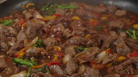 Beef Cubes with Vegetables in Soy Sauce Stock Footage 321770755