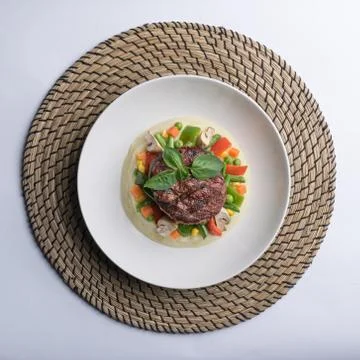 Beef filet steak served with mashed potatoes and vegetables Stock Photos