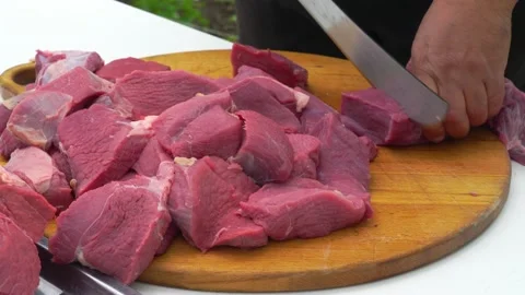 Beef fillet on the Cut Board, preparing Meat. Stock Footage 198925422