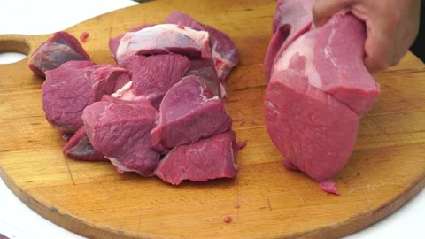 Beef fillet on the Cut Board, preparing Meat. Stock Footage 198925468