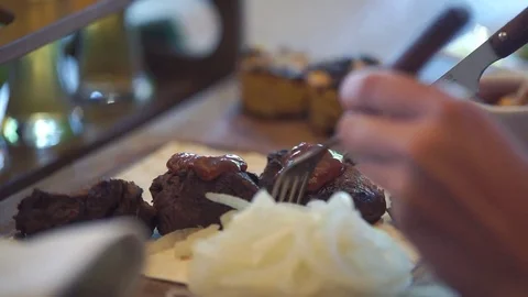 Beef fried meat Stock Footage 79576227