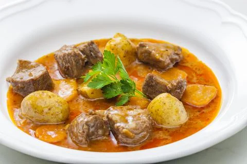 Beef goulash soup with potatoes 스톡 사진