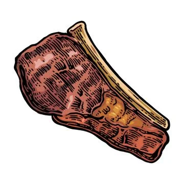 Beef grilled steak with bone top view. Vintage black vector engraving Stock Illustration