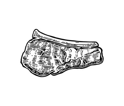 Beef grilled steak with bone top view. Vintage black vector engraving illustr Stock Illustration
