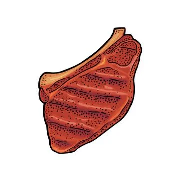 Beef grilled steak with bone top view. Vintage engraving Stock-Illustration