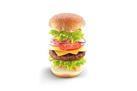 Beef hamburger with cheese and vegetables mockup ingredients, isolated Stock Illustration