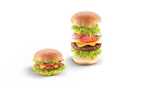 Beef hamburger with cheese and vegetables mockup ingredients, isolated Stock Illustration