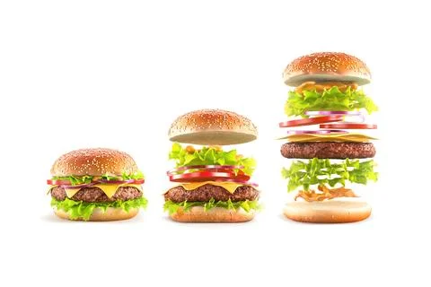 Beef hamburger with cheese and vegetables mockup ingredients, isolated Stock Illustration
