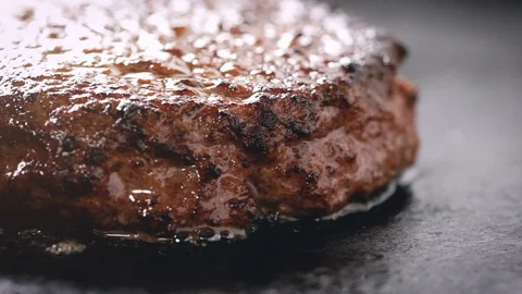 Beef Hamburger Cooking Slow Motion Pan Stock-Footage 85275476