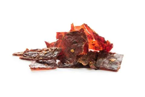 Beef jerky isolated on a white studio background Stock Photos