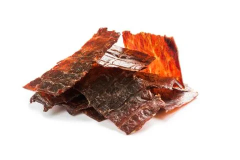 Beef jerky isolated on a white studio background Stock Photos