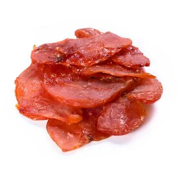 Beef jerky meat on white background Stock Photos