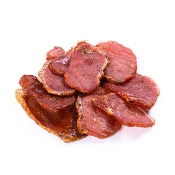 Beef jerky meat on white background Stock Photos
