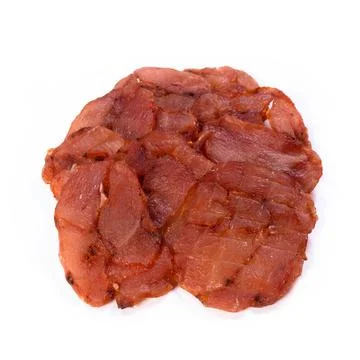 Beef jerky meat on white background 库存照片