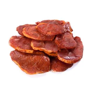 Beef jerky meat on white background Stock Photos