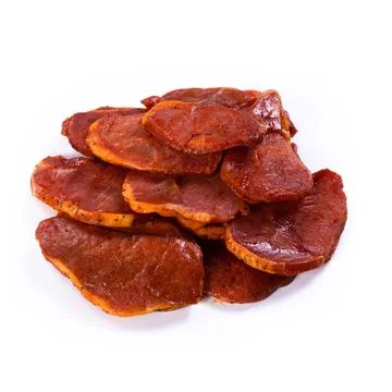 Beef jerky meat on white background 库存照片