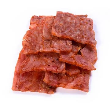 Beef jerky meat on white background Foto stock