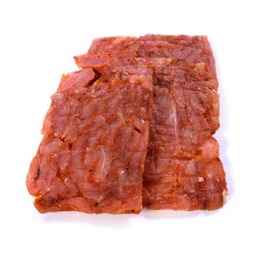 Beef jerky meat on white background 库存照片