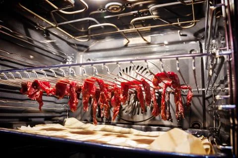 Beef jerky in process of preparing Stock Photos