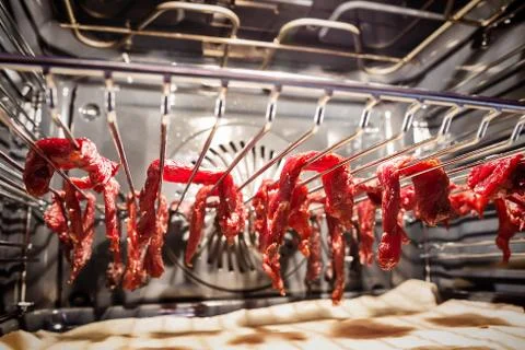 Beef jerky in process of preparing Foto stock