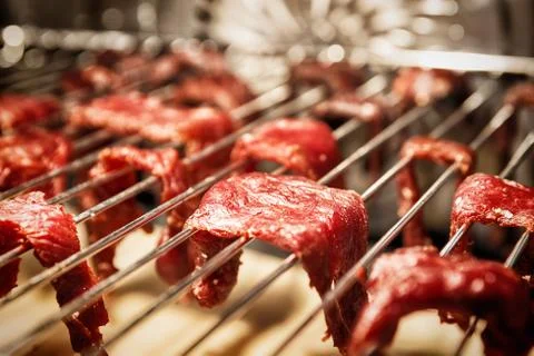 Beef jerky in process of preparing Stock Photos