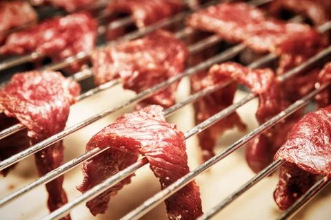 Beef jerky in process of preparing Stock Photos