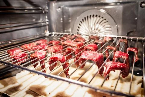 Beef jerky in process of preparing Stock Photos