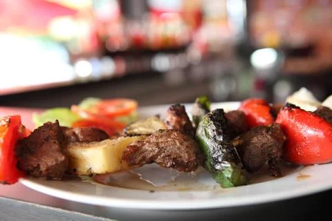 Beef kababs on the grill closeup Stock Photos
