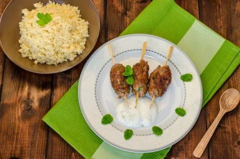 Beef kebab with with couscous Stock Photos